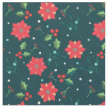 Merry Christmas Holiday Poinsettia Holly Pattern Fabric