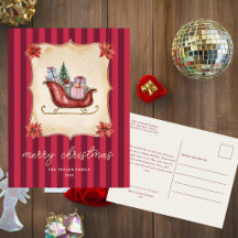 Merry Christmas Holiday Postcard | Vintage Sleigh