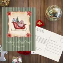 Merry Christmas Holiday Postcard | Vintage Sleigh