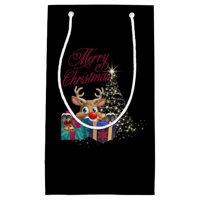 Merry Christmas Holiday Raindeer Small Gift Bag (Front)