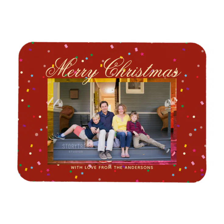 Merry Christmas Holiday Red and Gold Family Photo Zazzle