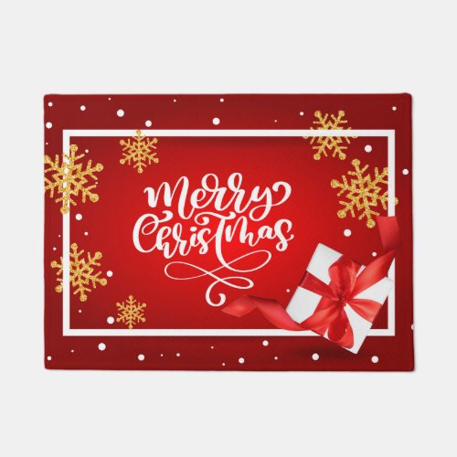 Merry Christmas Holiday Red CALIGRAPHY Doormat
