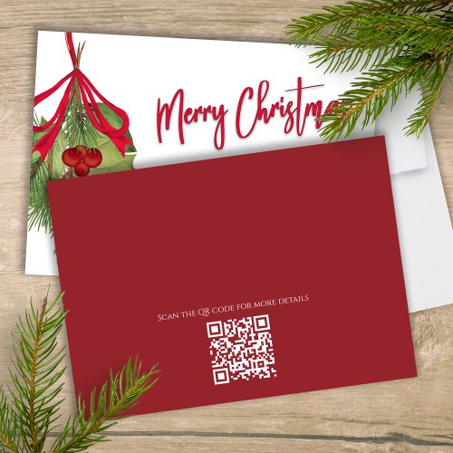 Merry Christmas Holiday Red Calligraphy QR Code Invitation