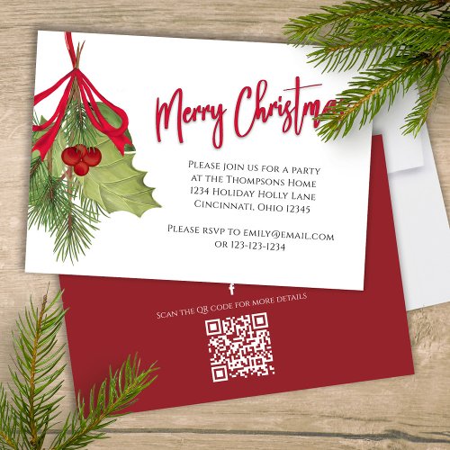Merry Christmas Holiday Red Calligraphy QR Code Invitation