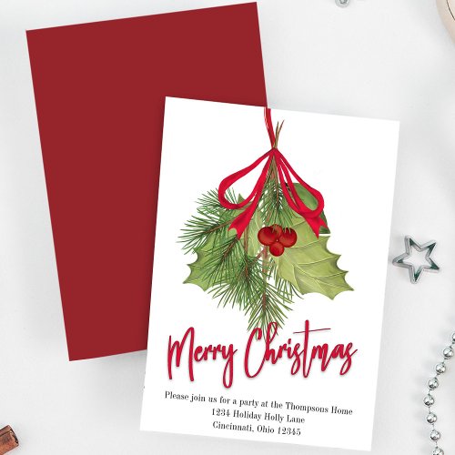 Merry Christmas Holiday Red Calligraphy Script Invitation