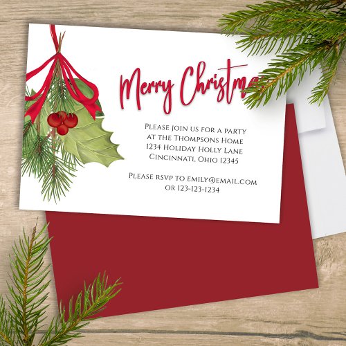 Merry Christmas Holiday Red Calligraphy Script Invitation