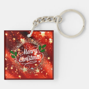 Merry Christmas, holiday red design Keychain