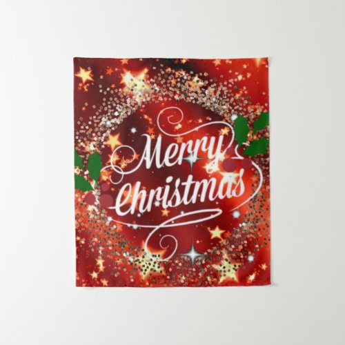 Merry Christmas holiday red design Tapestry