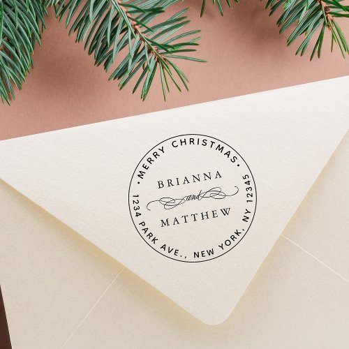 Merry Christmas Holiday Return Address Round Self_inking Stamp