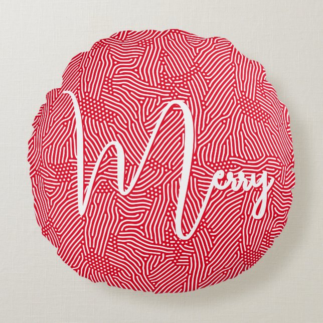 Merry Christmas Holiday Round Pillow (Front)