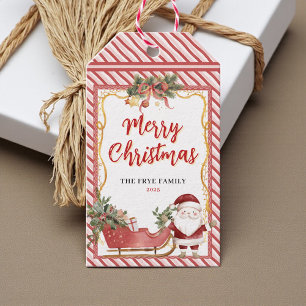 Merry Christmas Holiday Santa Sleigh Candy Cane Gift Tags