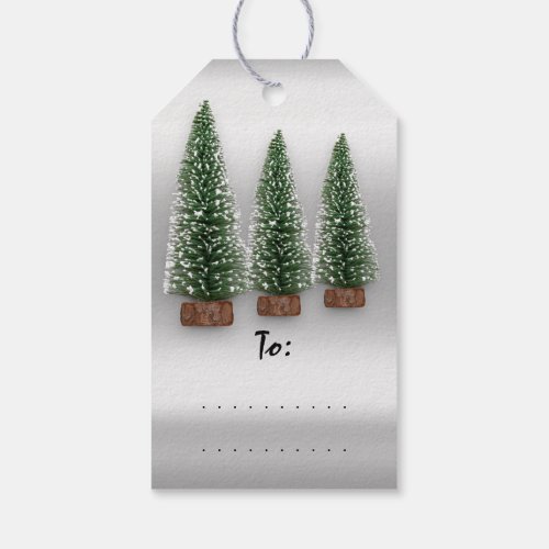 Merry Christmas Holiday Silver Green Tree Gift Tags