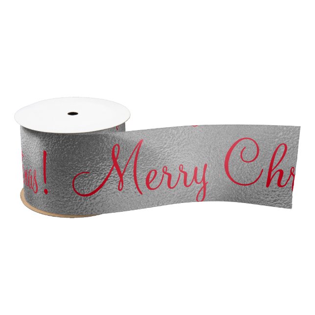 Merry Christmas Holiday Silver Satin Ribbon (Spool)