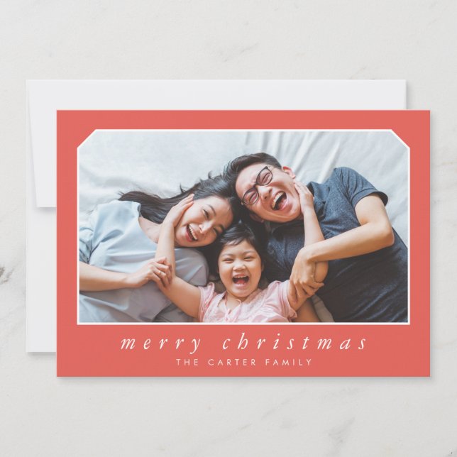 MERRY CHRISTMAS holiday simple italic framed red Card (Front)