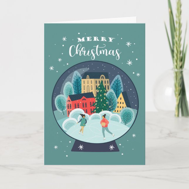 Merry Christmas | Holiday Skaters Snow Globe (Front)