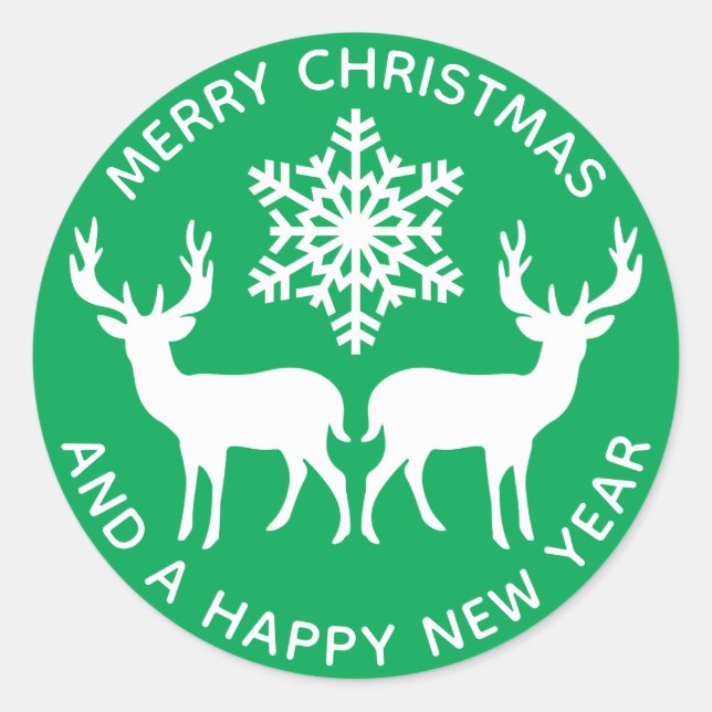 Merry Christmas | Holiday Snowflake Reindeer Classic Round Sticker (Front)