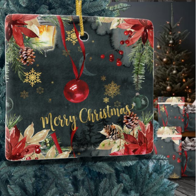 Merry Christmas Holiday Splendor Ceramic Ornament (Creator Uploaded)