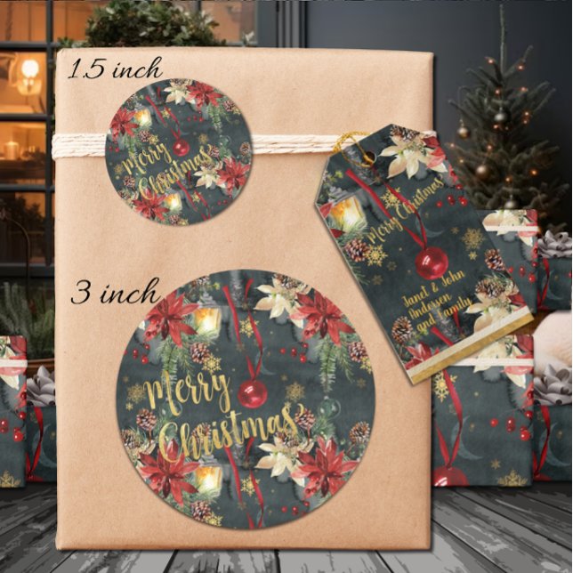 Merry Christmas Holiday Splendor Glossy Classic Round Sticker (Creator Uploaded)