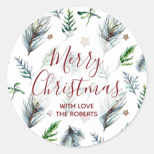 merry christmas holiday sticker label pine xmas (Front)