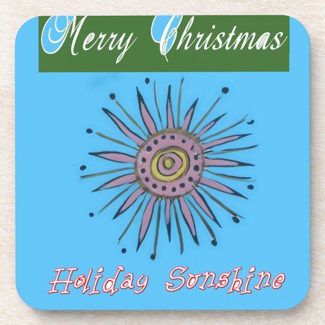 Merry Christmas Holiday Sunshine Collection Beverage Coaster (Front)
