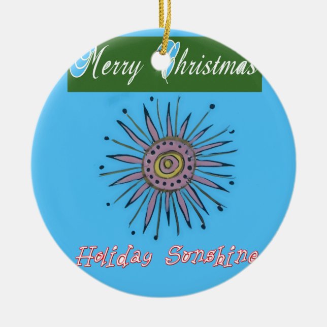 Merry Christmas Holiday Sunshine Collection Ceramic Ornament (Front)