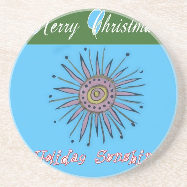 Merry Christmas Holiday Sunshine Collection Sandstone Coaster (Front)