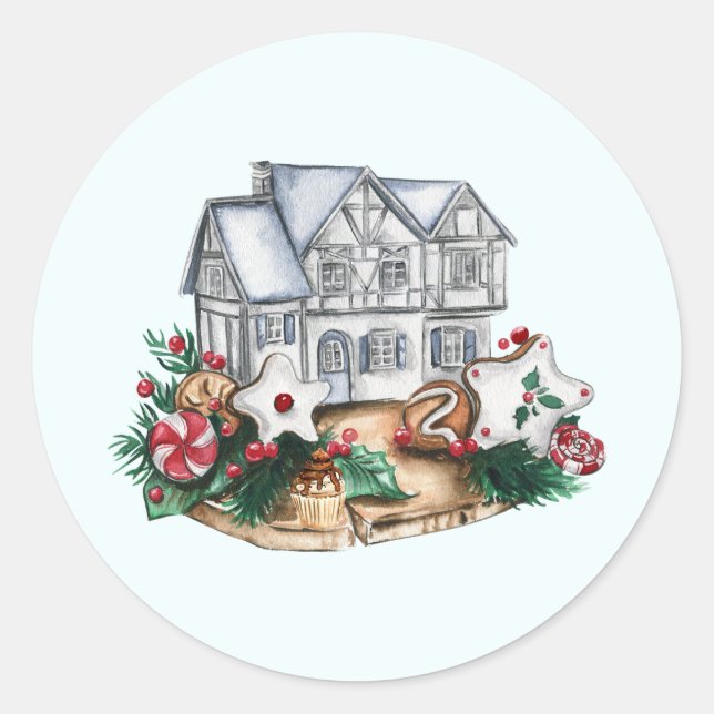 Merry Christmas Holiday Sweets and Decorations  Classic Round Sticker (Front)