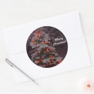 Merry Christmas Holiday Tree Lights Classic Round Sticker