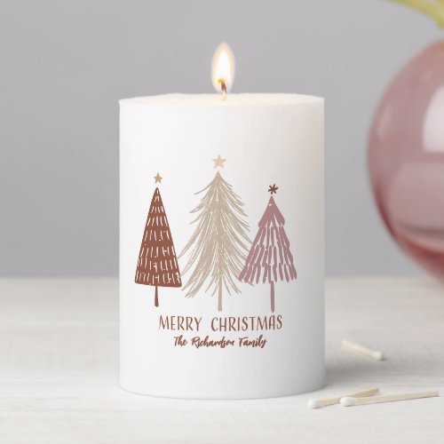 Merry Christmas Holiday Trees Family Name Festive Pillar Candle