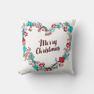 Merry Christmas Holiday Typography Heart Shape Throw Pillow