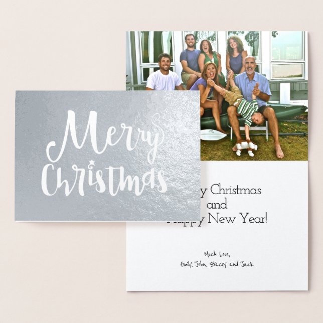 Merry Christmas Holiday Typography Photo Foil Card (Display)