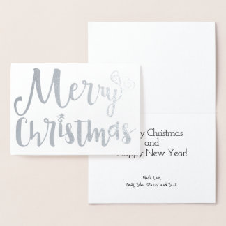 Merry Christmas Holiday Typography Silver Foil Card