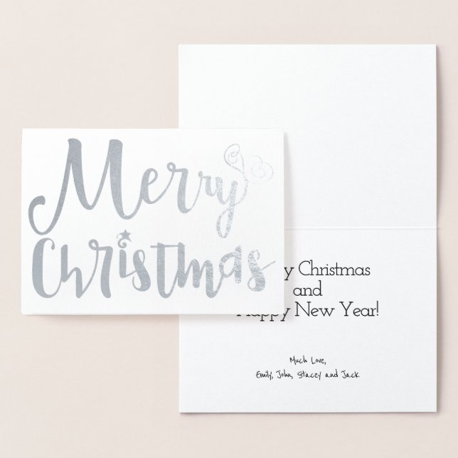 Merry Christmas Holiday Typography Silver Foil Foil Card (Display)