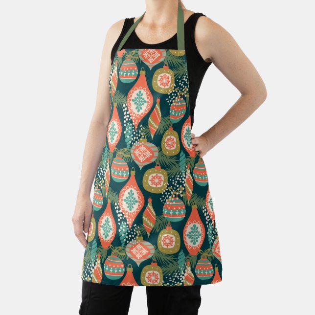 Merry Christmas Holiday Vintage Tree Ornaments Apron (Insitu)