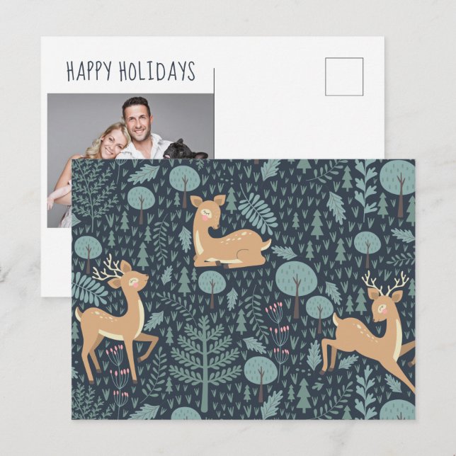 Merry Christmas | Holiday Woodland Animals Postcar Postcard (Front/Back)