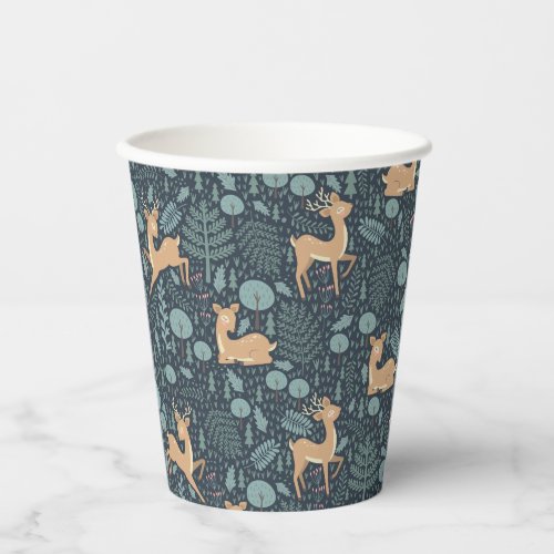 Merry Christmas Holiday Woodland Deer Pattern Paper Cups