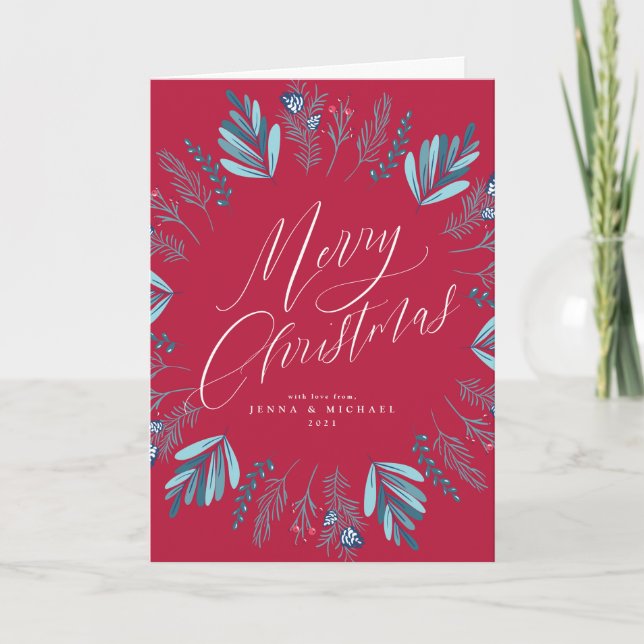 Merry Christmas Holiday Wreath Card (Front)