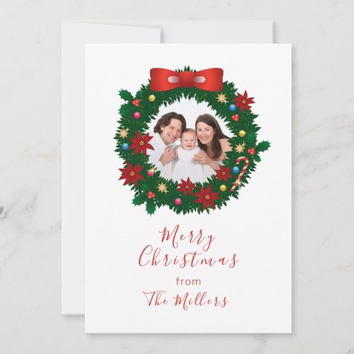 Merry Christmas Holiday Wreath Flat Holiday Card