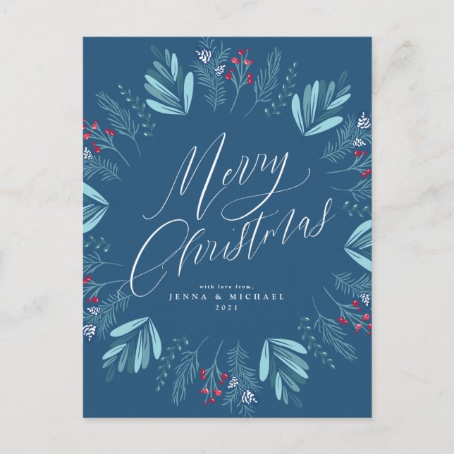 Merry Christmas Holiday Wreath Postcard (Front)