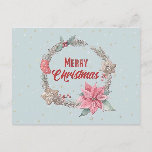 Merry Christmas Holiday Wreath Postcard