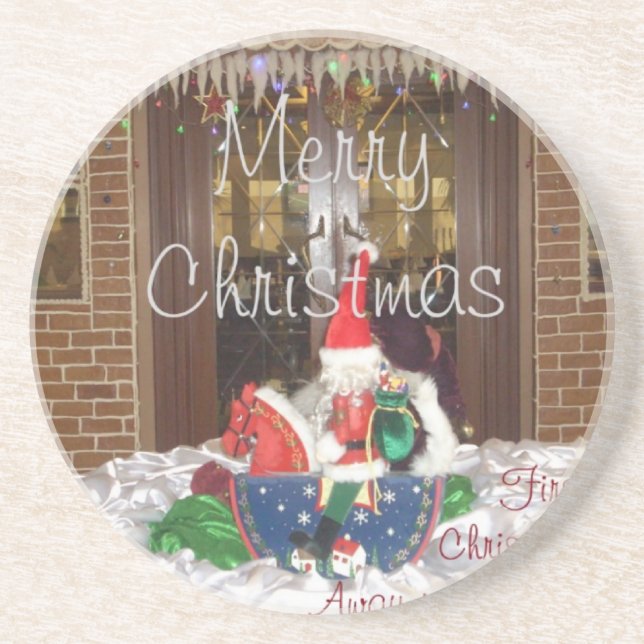 Merry Christmas Holidays Away from Home Collection Sandstone Coaster (Front)