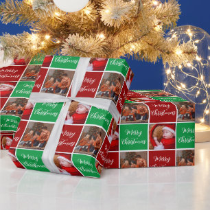 Merry Christmas holidays family photo collage red  Wrapping Paper