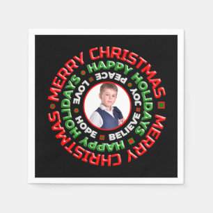 Merry Christmas Holidays Family Photo Personalize Napkins
