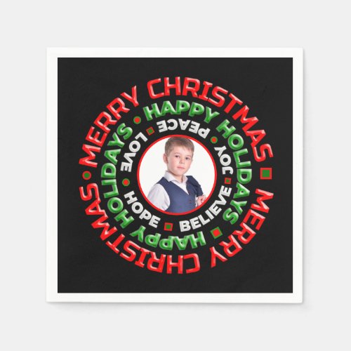 Merry Christmas Holidays Family Photo Personalize Napkins