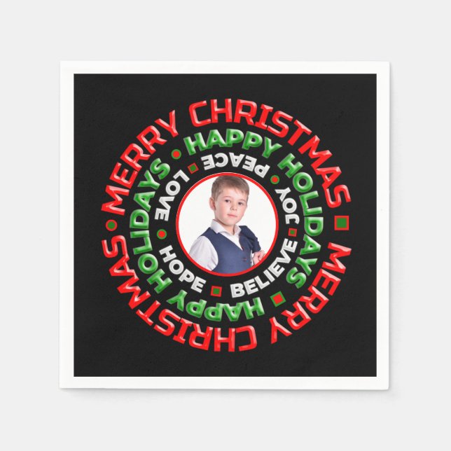 Merry Christmas Holidays Family Photo Personalize Napkins (Front)