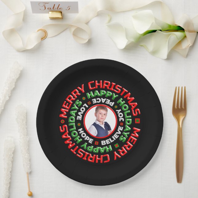 Merry Christmas Holidays Family Photo Personalize  Paper Plates (Wedding)