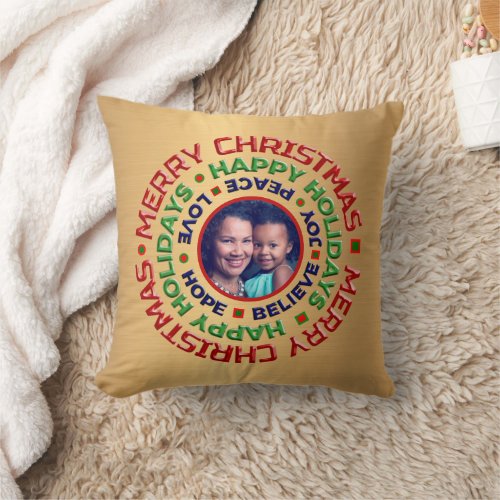Merry Christmas Holidays Family Photo Personalize Throw Pillow