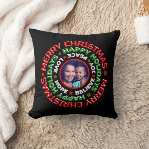 Merry Christmas Holidays Family Photo Personalize  Throw Pillow