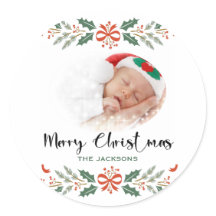 Merry Christmas Holidays Photo Classic Round Stick