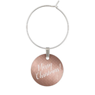 Merry Christmas holidays rose gold chic design Wine Charm